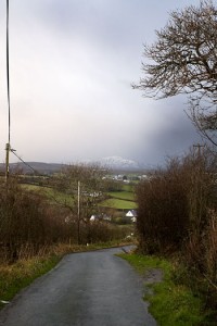 Snowy hill in the distance