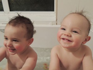Two babies sharing a bath